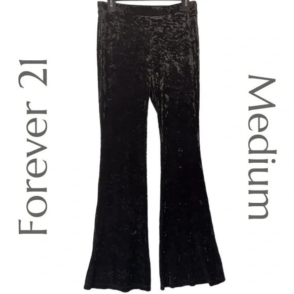 Forever 21 - Crushed Velvet Bell-Bottom Pants - Black - Size Medium - Picture 2 of 7